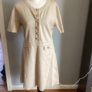 NWT Merokeety Chic Cream Button-Front Sweater Mini Dress